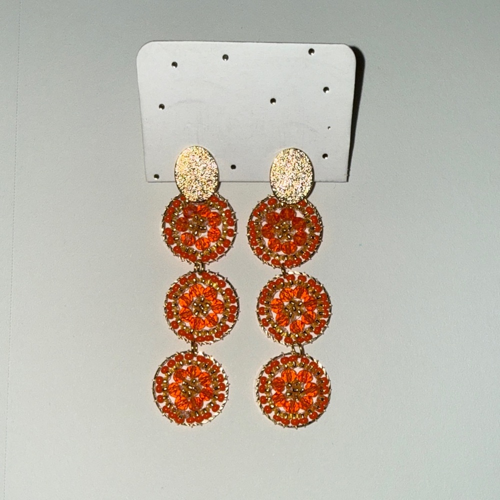 Elegant Gold and Orange Dangle Earrings